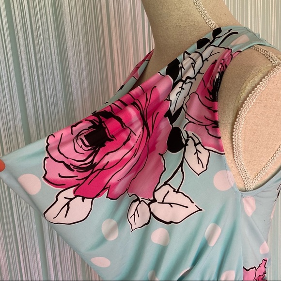 Floral Dotted Print Slinky Cowl Neck Sleeveless Top - Picture 7 of 14